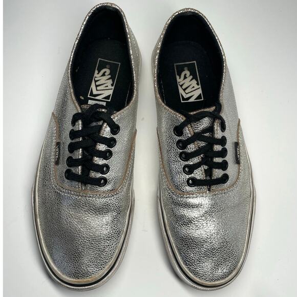 VANS Metallic Silver Leather Lace Up Skateboard Shoes Men's 7.5 Women's 9 - Picture 6 of 9